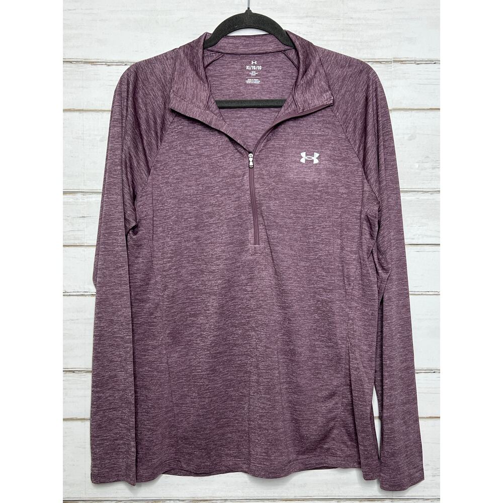 Under Armour Size XL HeatGear 1/4 Zip Pullover Purple Long Sleeve Athletic Top